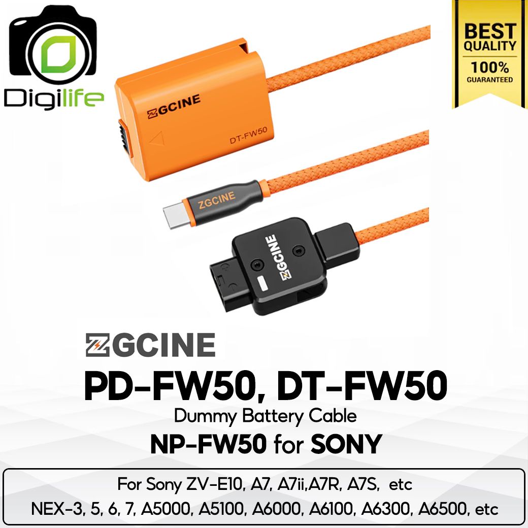 ZGCINE Battery PD-FW50, DT-FW50 Dummy Battery Cable สำหรับ ใช้แทน Sony Battery NP-FW50 ( USB Type-C, D-Tap Port )