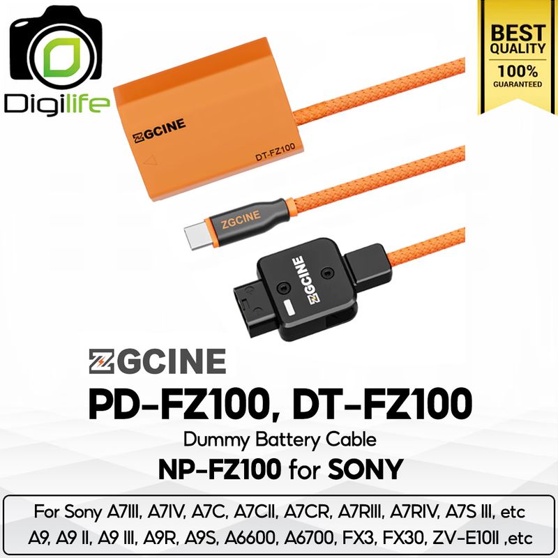 ZGCINE Battery PD-FZ100, DT-FZ100 Dummy Battery Cable สำหรับ ใช้แทน Sony Battery NP-FZ100 ( USB Type-C, D-Tap Port )