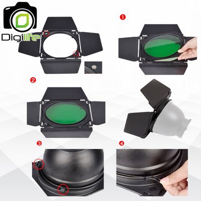 Godox Bowens Reflektor BD-04 Barndoor mit Grid & Farbfilter für Studioblitz eB
