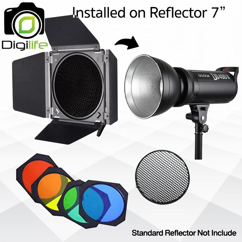 Godox BD-04 Accessories Kit For Flash , LED ใส่บน Standard Reflector 7 inch. ( BarnDoor , Honeycomb , Color Gel*4 )