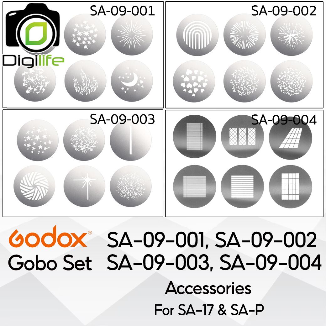 Godox Gobo Set SA-09-001, SA-09-002, SA-09-002, SA-09-004, อุปกรณ์เสริม สำหรับ SA-17 &amp; SA-P