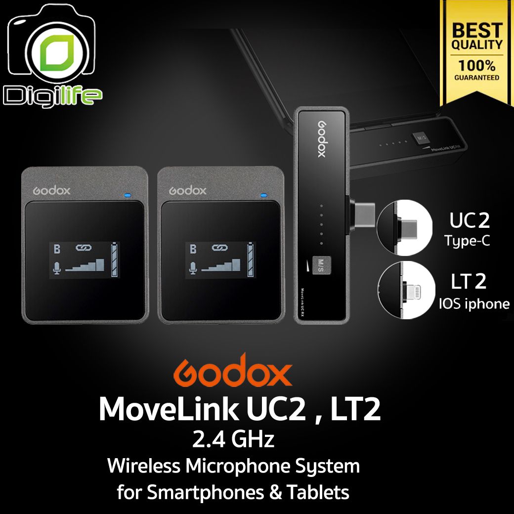 Godox Microphone MoveLink UC2 &amp; LT2 , Wireless Microphone 2.4GHz สำหรับ Smartphones &amp; Tablets -รับประกันศูนย์ Godox 1 เดือน
