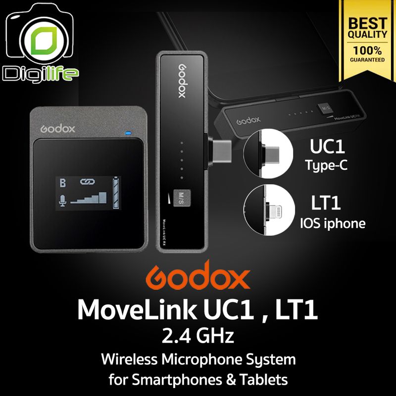 Godox Microphone MoveLink UC1 &amp; LT1 , Wireless Microphone 2.4GHz สำหรับ Smartphones &amp; Tablets -รับประกันศูนย์ Godox 1เดือน