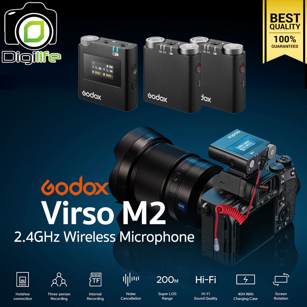 Godox Microphone Virso M2 Wireless Microphone 2.4GHz สำหรับ Camera Smartphone Tablets &amp; Laptop -รับประกันศูนย์ Godox 1 เดือน