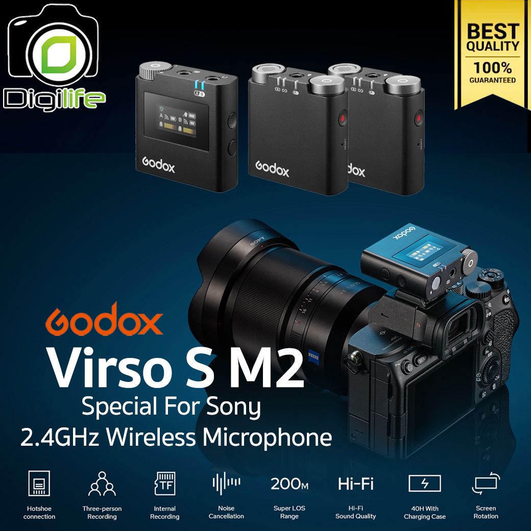 Godox Microphone Virso S M2 ( Sony) Wireless Microphone 2.4GHz For Camera Smartphone Tablets &amp; Laptop - ประกันศูนย์  1 เดือน