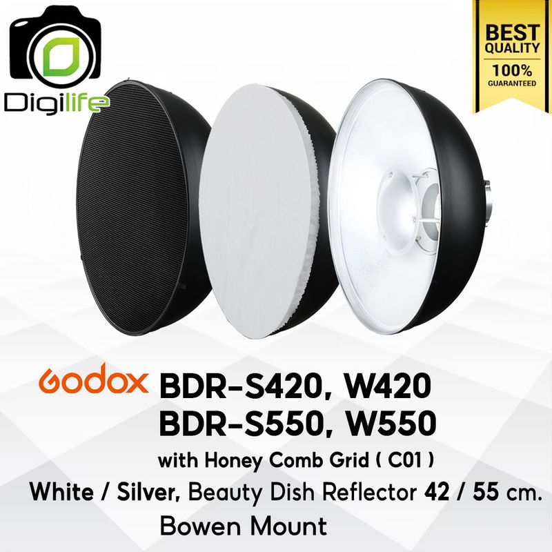 Godox Beauty Dish BDR-S420, BDR-W420, BDR-S550, BDR-W550 with Grid ( C01 ) 42, 55 cm. - Bowen Mount