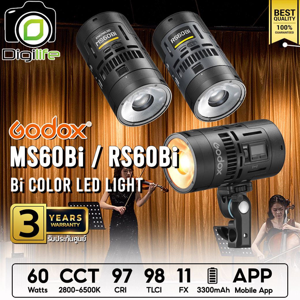 Godox LED MS60Bi, RS60Bi - KNOWLED 60W Bi-Color 2800-6500K 3300mAh - รับประกันศูนย์ Godox Thailand 3ปี