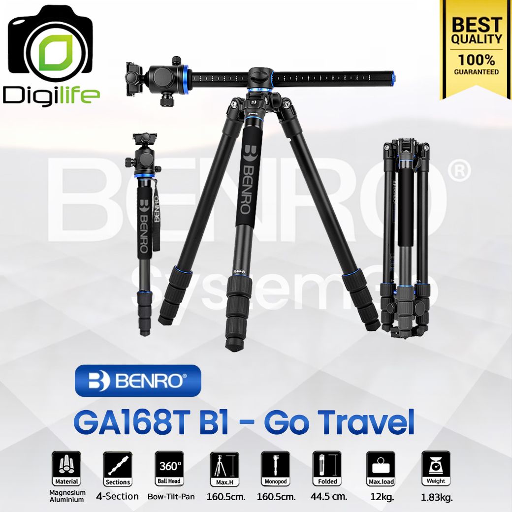 Benro Tripod GA168T B1 GoTravel ขาตั้งกล้อง อเนกประสงค์ Monopod, Top View, กางราบ, กลับหัว