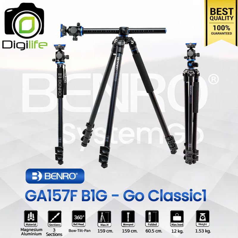 Benro Tripod GA157F B1G GoClassic 1 ขาตั้งกล้อง อเนกประสงค์ Monopod, Top View, กางราบ, กลับหัว