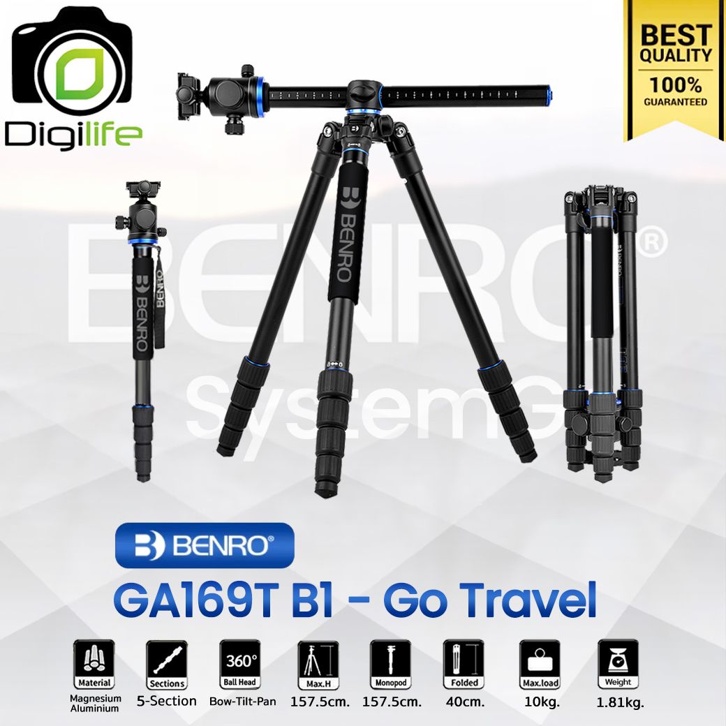 Benro Tripod GA169T B1 GoTravel ขาตั้งกล้อง อเนกประสงค์ Monopod, Top View, กางราบ, กลับหัว