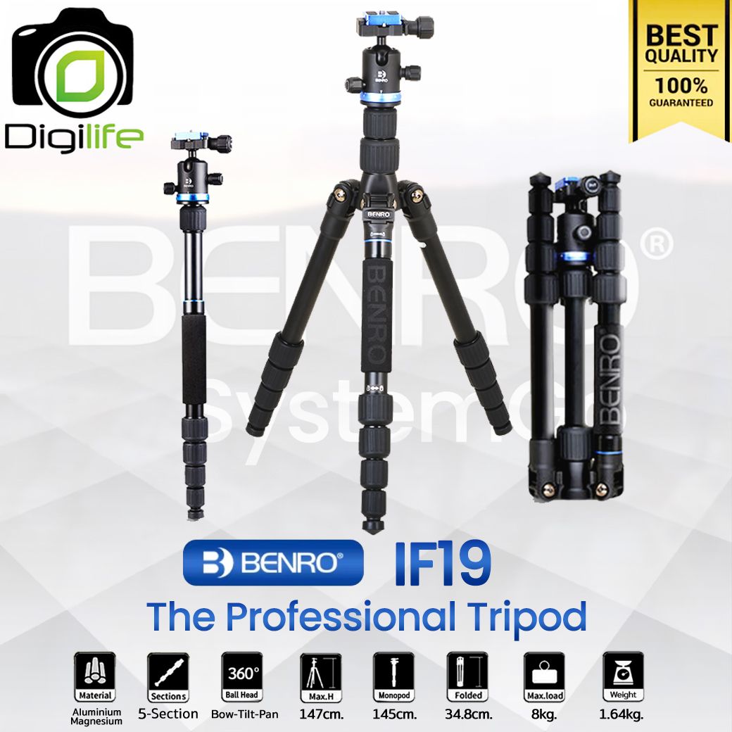 Benro Tripod IF19 ขาตั้งกล้อง อเนกประสงค์ Monopod, กางราบ, กลับหัว