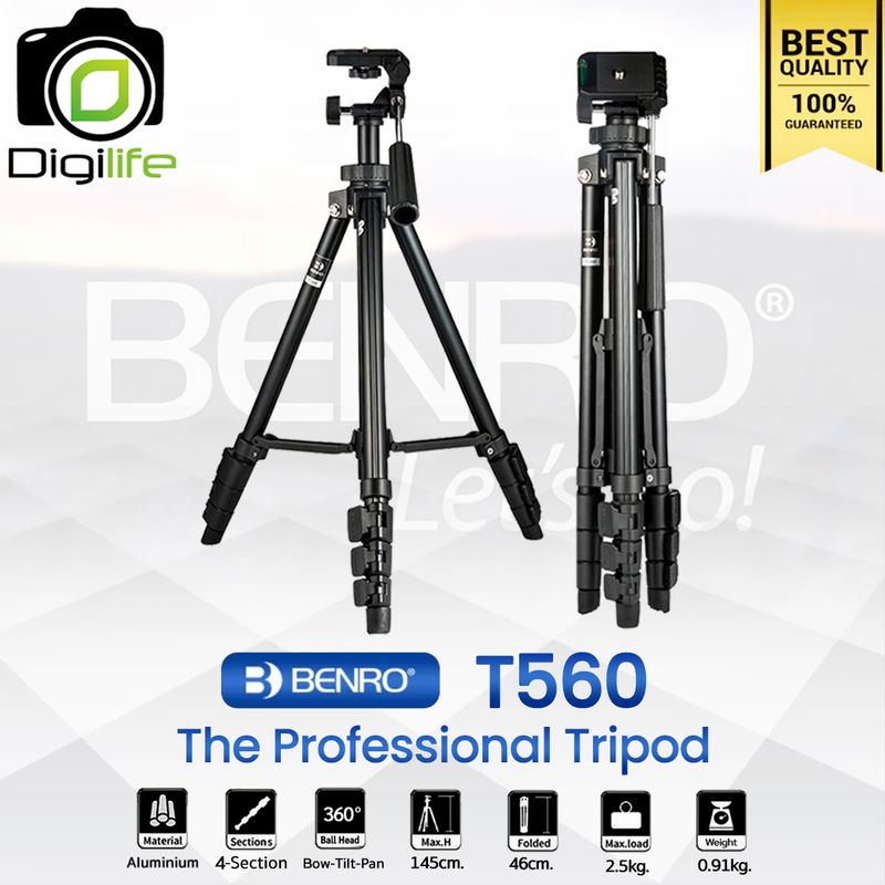 Benro Tripod T560 ขาตั้งกล้องน้ำหนักเบา เหมากับกล้อง DSLR , มิลเรอร์เลส, คอมแพ็ค , กล้องวิดีโอ