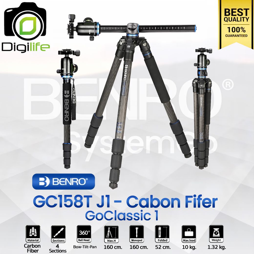 Benro Tripod GC158T J1 Carbon Fiber - GoClassic 1 ขาตั้งกล้อง Monopod, Top View, กางราบ, กลับหัว