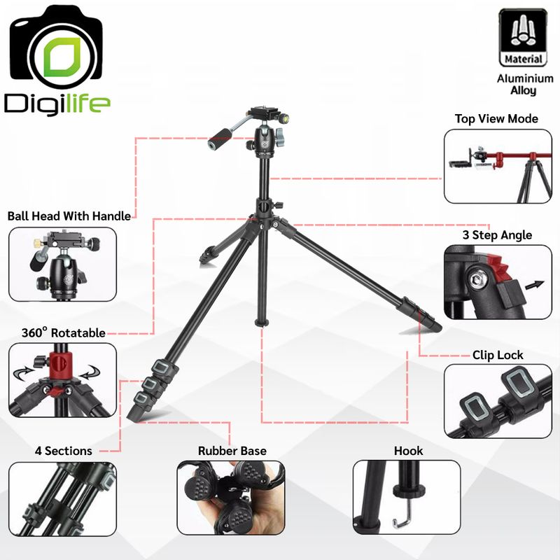 QZSD Tripod รุ่น Q202F ขาตั้ง ขาตั้งกล้อง อเนกประสงค์ , กลับหัว , Top View , พาโนราม่า