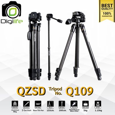 QZSD Tripod รุ่น Q109 - ขาตั้งกล้อง ทำ Monopod, กลับหัวถ่าย Macro, น้ำหนักเบา DSLR, มิลเรอร์เลส, คอมแพ็ค, กล้องวิดีโอ
