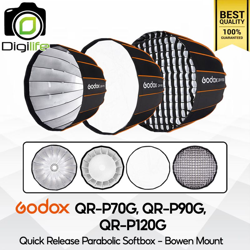 Godox Softbox QR-P70G, QR-P90G, QR-P120G - Quick Release Parabolic Softbox 70, 90, 120cm. - Bowen Mount Godox Softbox QR-P70G, QR-P90G, QR-P120G - Quick Release Parabolic Softbox 70, 90, 120cm. - Bowen Mount