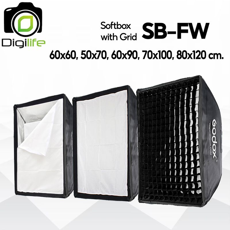 Godox Softbox SB-FW 60*60, 50*70, 60*90, 70*100, 80*120cm. Quad Assemble Softbox -With Grid - Bowen Mount
