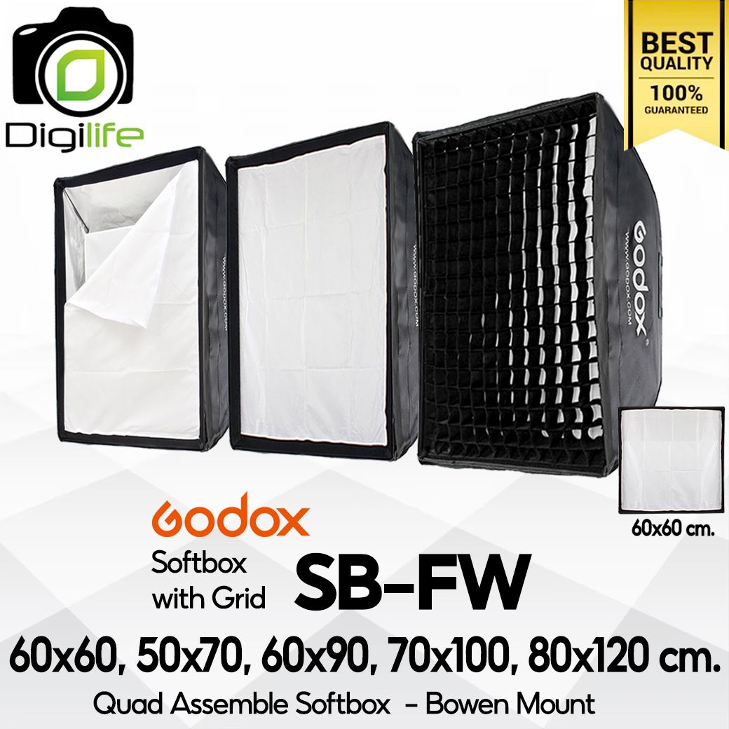 Godox Softbox SB-FW 60*60, 50*70, 60*90, 70*100, 80*120cm. Quad Assemble Softbox -With Grid - Bowen Mount