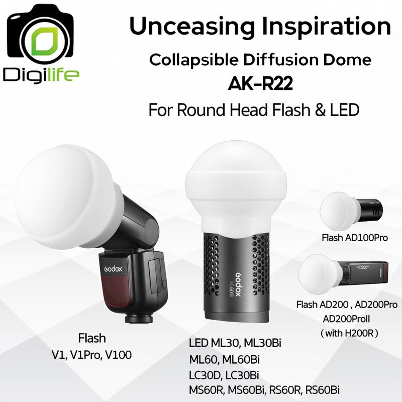 Godox Softbox AK-R22 Collapsible Diffusion Dome Kit สำหรับ V1, V1Pro, V100, AD100Pro , AD200 (with H200R) LED ML30, ML60