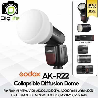 Godox Softbox AK-R22 Collapsible Diffusion Dome Kit สำหรับ V1, V1Pro, V100, AD100Pro , AD200 (with H200R) LED ML30, ML60 Godox Softbox AK-R22 Collapsible Diffusion Dome Kit สำหรับ V1, V1Pro, V100, AD100Pro , AD200 (with H200R) LED ML30, ML60