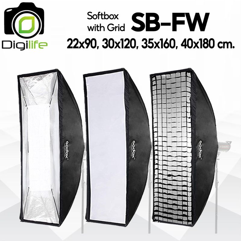 Godox Softbox SB-FW 22*90, 30*120, 35*160, 40*180 cm. Quad Assemble Softbox - With Grid - Bowen Mount