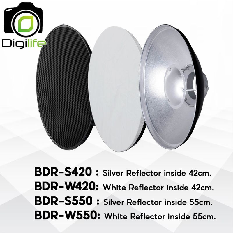 Godox Beauty Dish BDR-S420, BDR-W420, BDR-S550, BDR-W550 with Grid ( C01 ) 42, 55 cm. - Bowen Mount