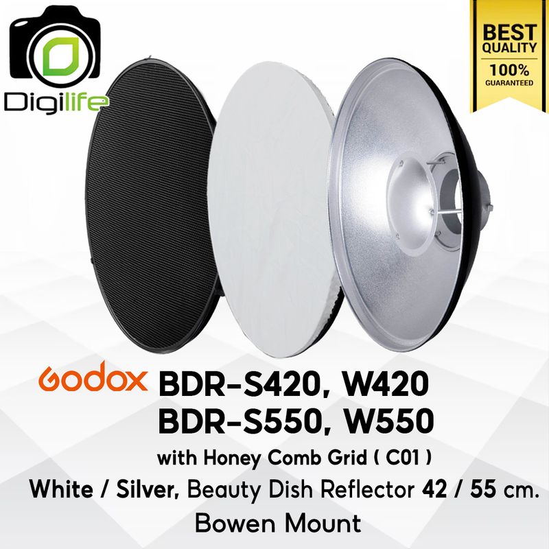 Godox Beauty Dish BDR-S420, BDR-W420, BDR-S550, BDR-W550 with Grid ( C01 ) 42, 55 cm. - Bowen Mount
