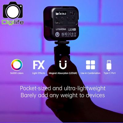Godox LED 6R - Litemons LED, 6W, RGB, CCT 3200K-6500K, Lithium Battery