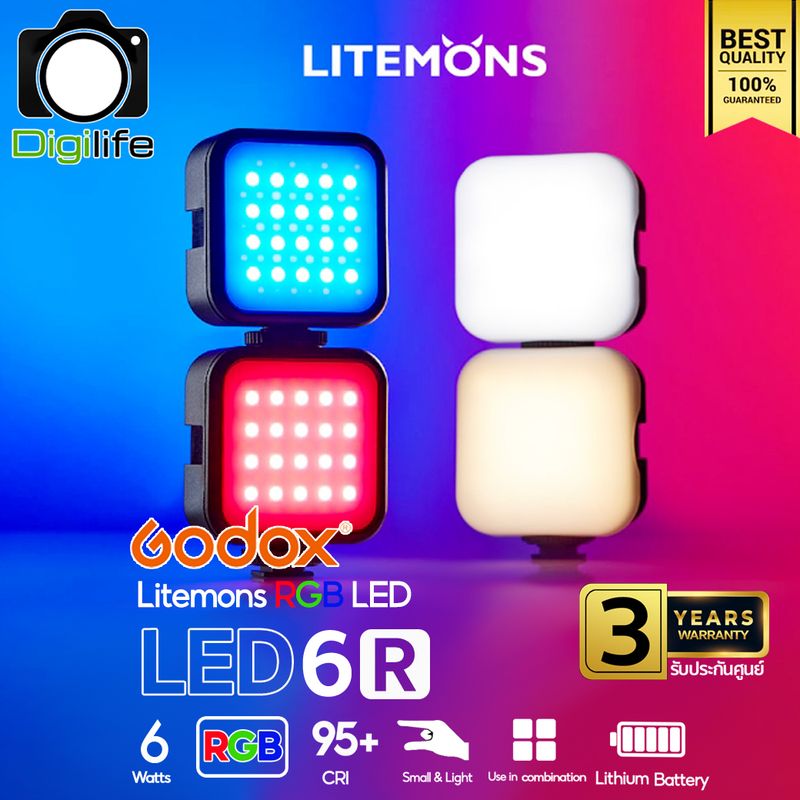 Godox LED 6R - Litemons LED, 6W, RGB, CCT 3200K-6500K, Lithium Battery