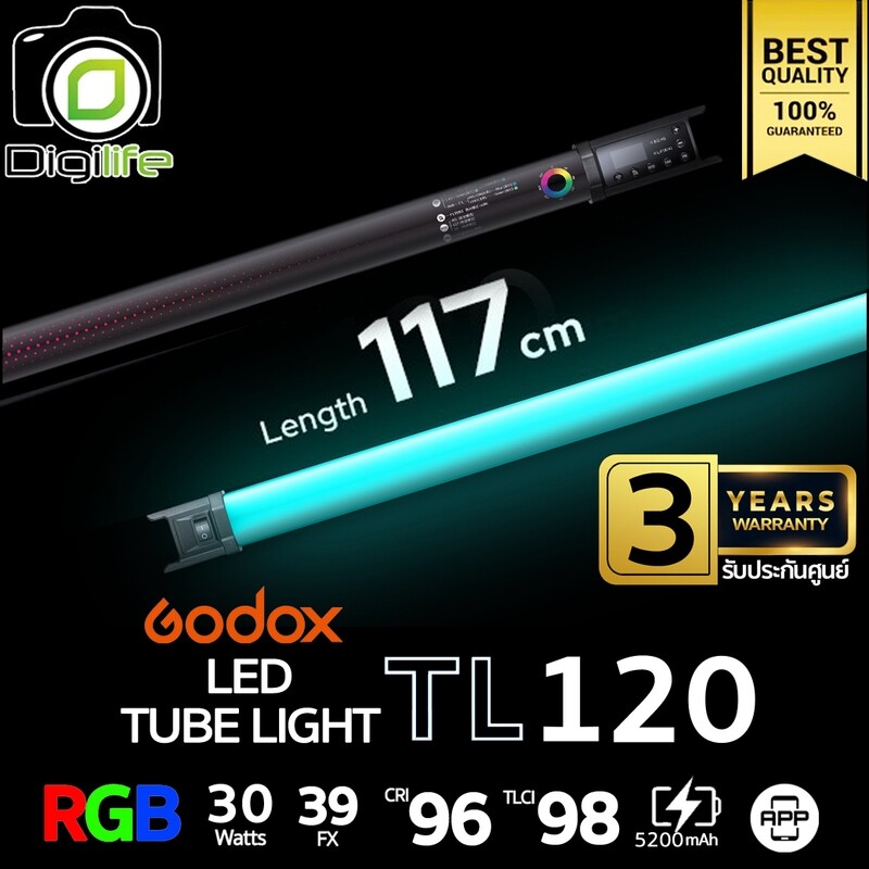 Godox LED TL120 - 30W, RGB, CCT 2700-6500K, Stick & Tube, Lithium Battery / Digilife Thailand Godox LED TL120 - 30W, RGB, CCT 2700-6500K, Stick & Tube, Lithium Battery / Digilife Thailand