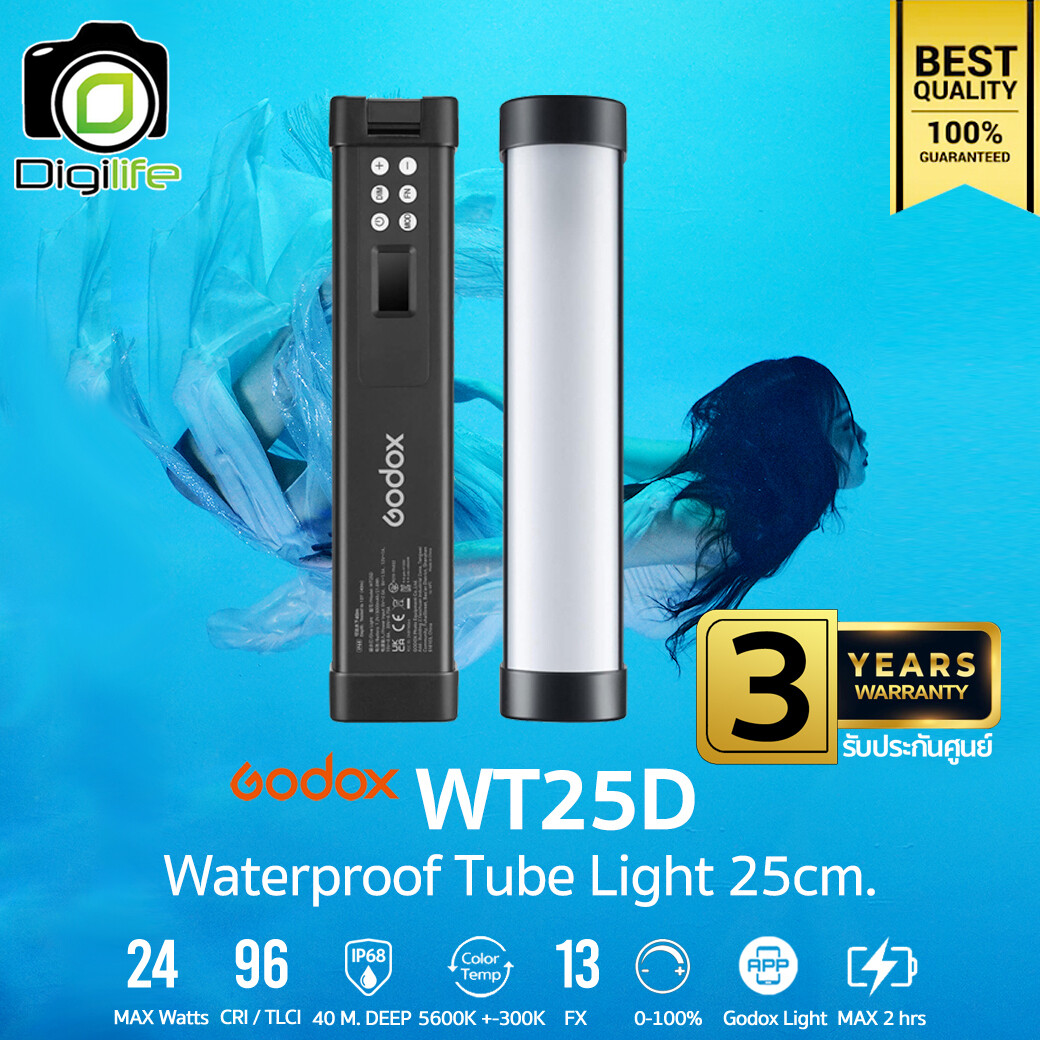 Godox LED WT25D - Waterproof IP68 40m., 24W, แสงขาว 5600K, Tube &amp; Stick, Lithium Battery, Portable