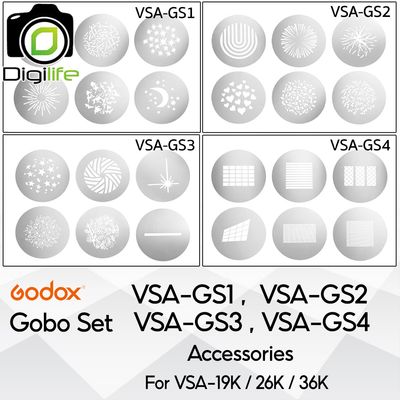 Godox Gobo Set VSA-GS1, VSA-GS2, VSA-GS3, VSA-GS4 อุปกรณ์เสริม สำหรับ VSA-19K, VSA-26K, VSA-36K Godox Gobo Set VSA-GS1, VSA-GS2, VSA-GS3, VSA-GS4 อุปกรณ์เสริม สำหรับ VSA-19K, VSA-26K, VSA-36K