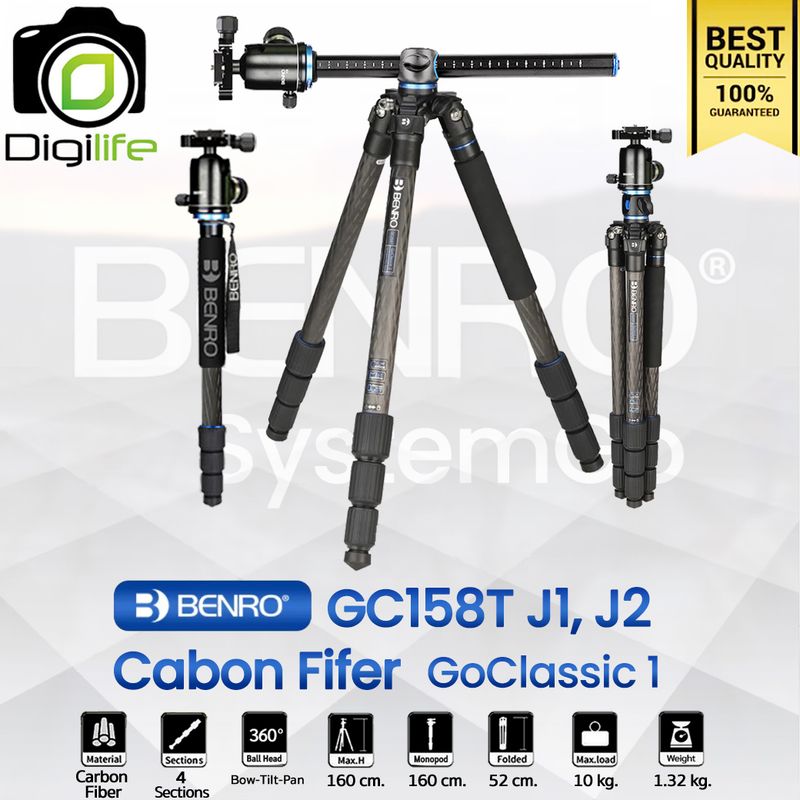 Benro Tripod GC158T J1, J2 -Carbon Fiber - GoClassic 1 ขาตั้งกล้อง Monopod, Top View, กางราบ, กลับหัว