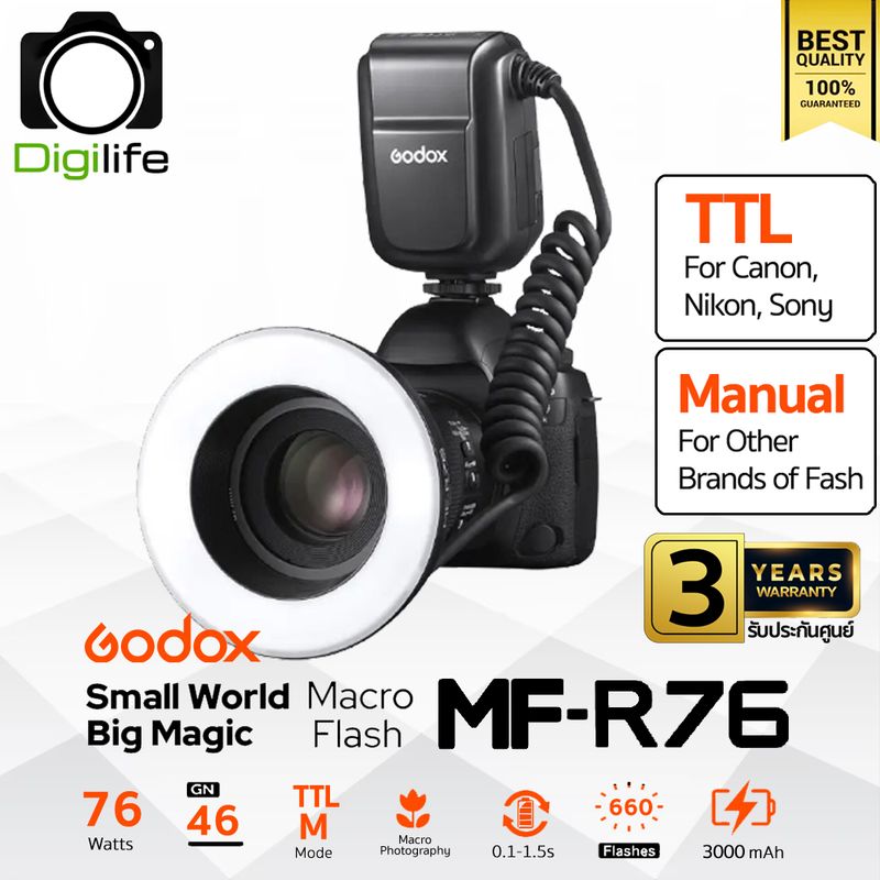 Godox Flash MF-R76, MF-R76C, MF-R76N, MF-R76S - Dental & Macro Ring Flash 76W TTL, Manual - รับประกันศูนย์ Godox Thailand 3ปี Godox Flash MF-R76, MF-R76C, MF-R76N, MF-R76S - Dental & Macro Ring Flash 76W TTL, Manual - รับประกันศูนย์ Godox Thailand 3ปี