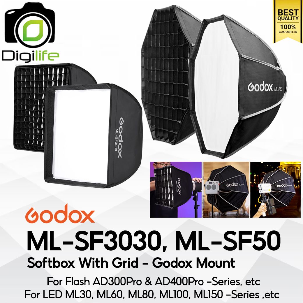 Godox Softbox ML-SF3030, ML-SF50 - Softbox with Grid ( Godox Mount ) For AD300Pro, AD400Pro, ML30, ML60, ML80, ML100, ML150, etc