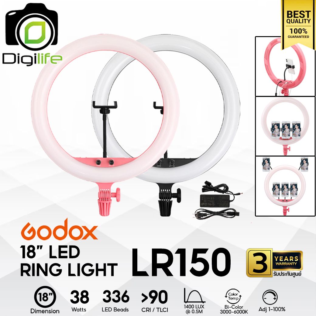 Godox LED Ring LR150 - 18 นิ้ว ไฟแต่งหน้า-ถ่ายรีวิว-Liveสด-ปรับสีได้