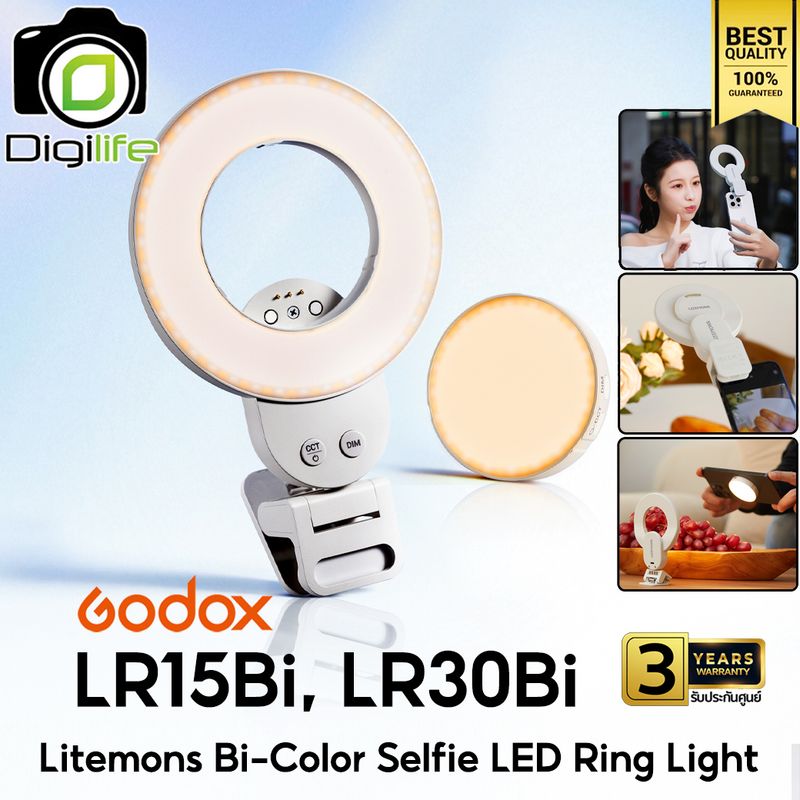Godox LED LR15Bi, LR30Bi - Litemons Selfie LED Ring Light, Bi-Color 2800-6500K, ติด โทรศัพท์ มือถือ, etc