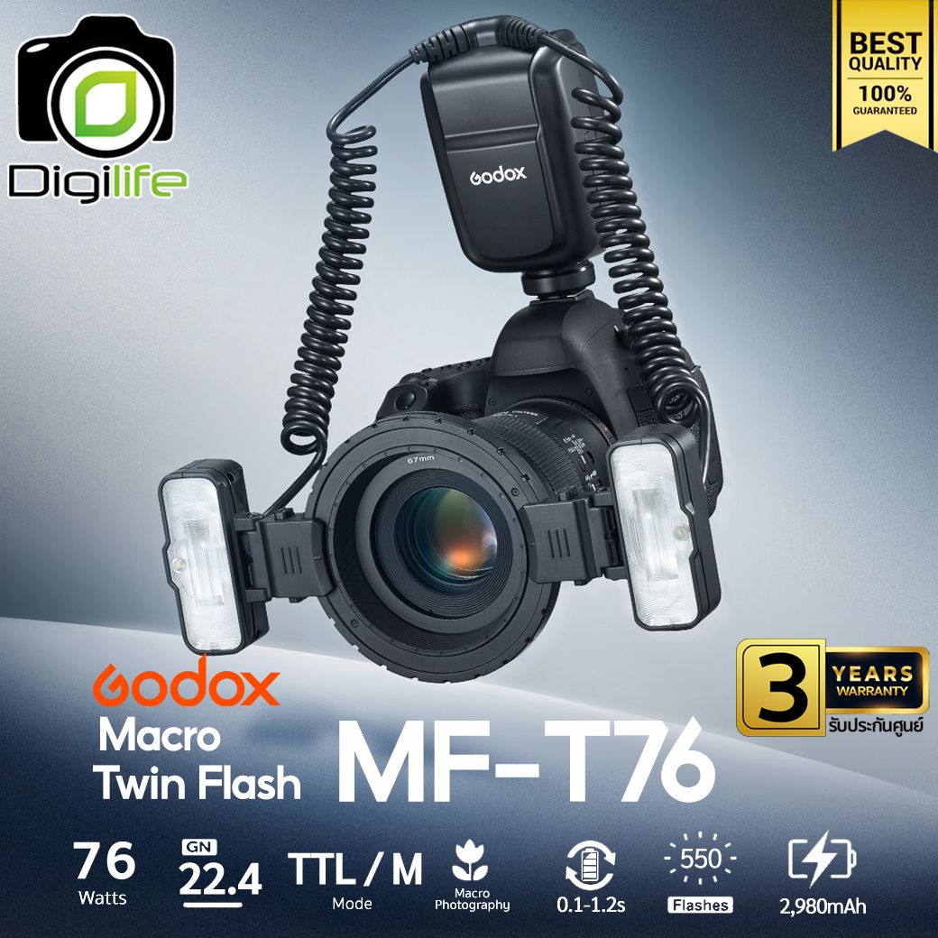 Godox Flash MF-T76 ( Canon, Nikon, Sony ) Dental &amp; Macro Twin Flash 76W, TTL, Manual, Lithium Battery
