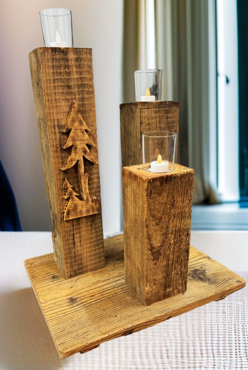 Kerzenständer aus Altholz – rustikal & stilvoll