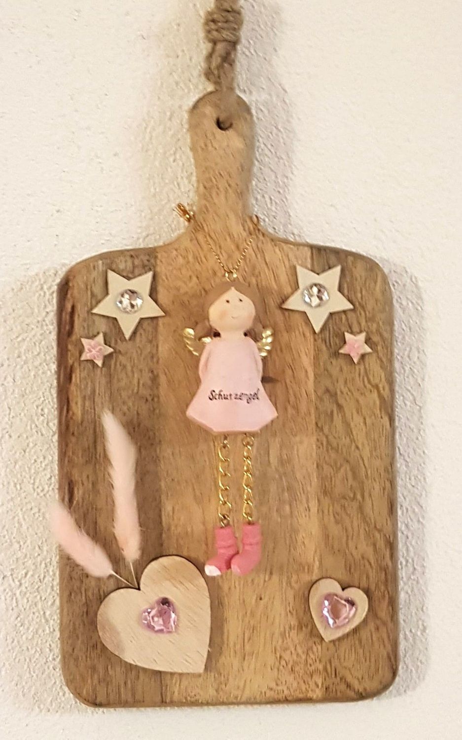 Einzigartiges Schutzengel-Wandbild auf Mango Holz