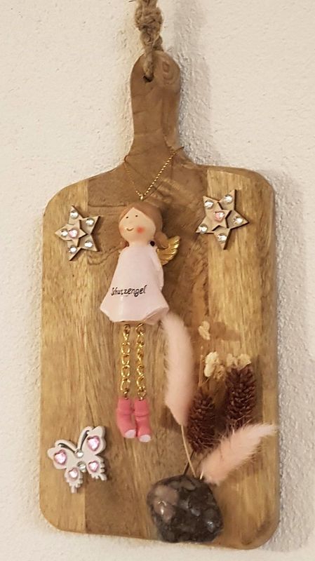 Einzigartiges Schutzengel-Wandbild auf Mango Holz Einzigartiges Schutzengel-Wandbild auf Mango Holz