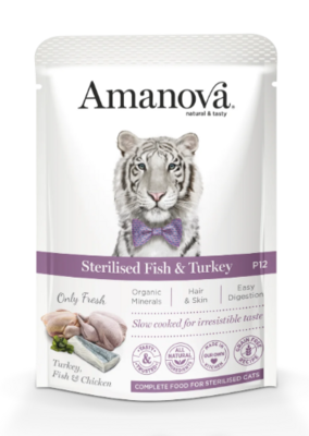 Amanova - Sachet Chat stérilisé poisson et dinde 85g