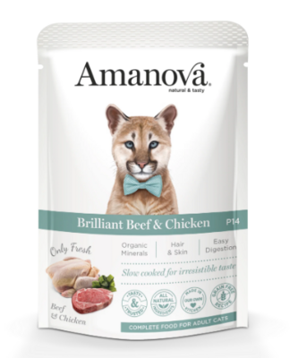 Amanova - Sachet Chat adulte bœuf et poulet 85g