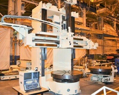 1 - USED 84” X 96” GIDDINGS AND LEWIS CNC HIGH COLUMN VERTICAL TURRET LATHE WITH PALLET SHUTTLE