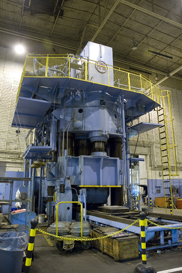 1 – USED HPM 7,000 TON HI-DRAW VERTICAL HYDRAULIC DOWN ACTING 4-POST GUIDED RAM PRESS WITH 6,300 TON CUSHION