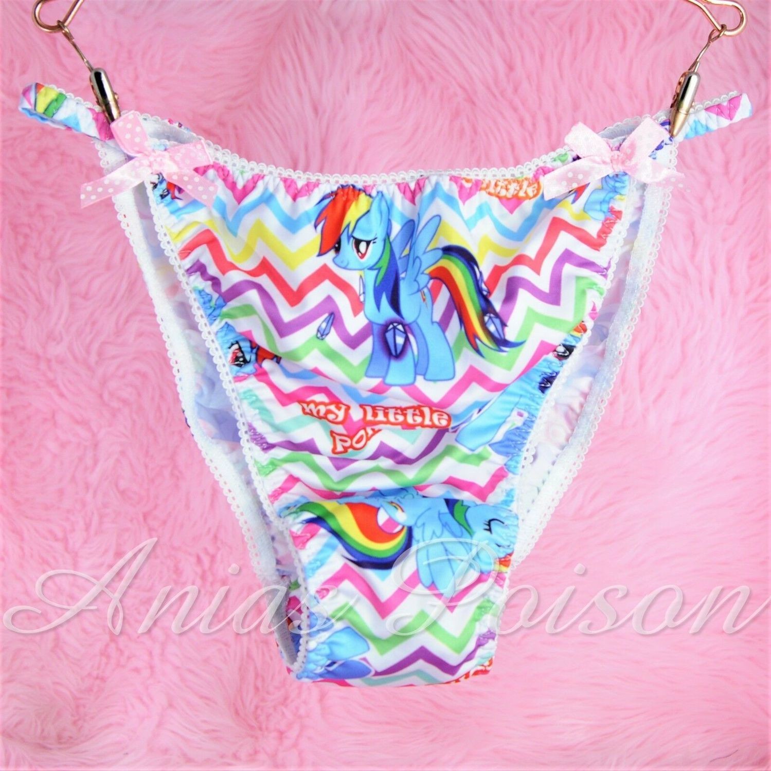 Rare Novelty Character print Spandex Stretch string bikini Rainbow Dash Ponies Princess Panties
