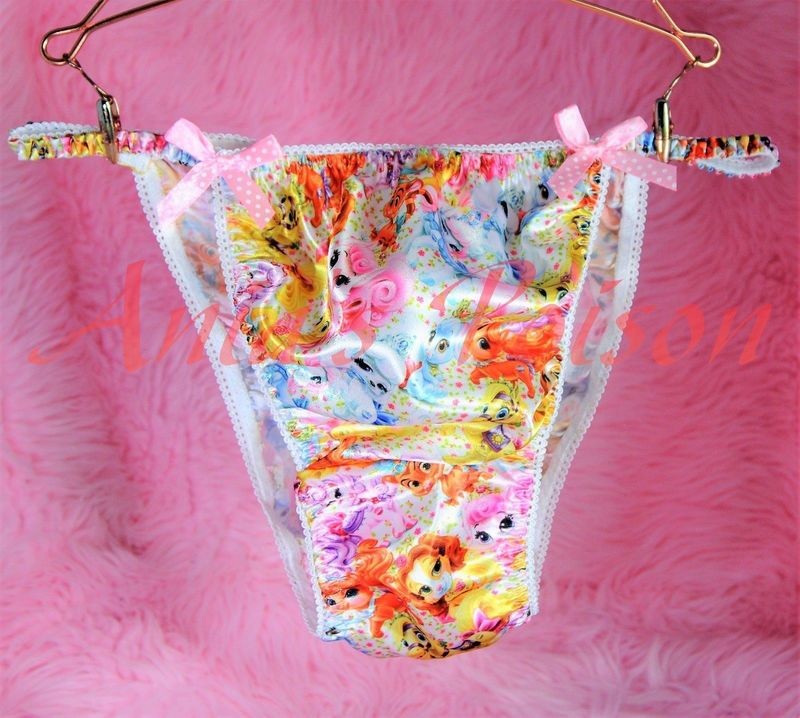 Ania's Poison Princess Puppies Girly Prints Super Rare 100% polyester SATIN string bikini sissy mens underwear panties