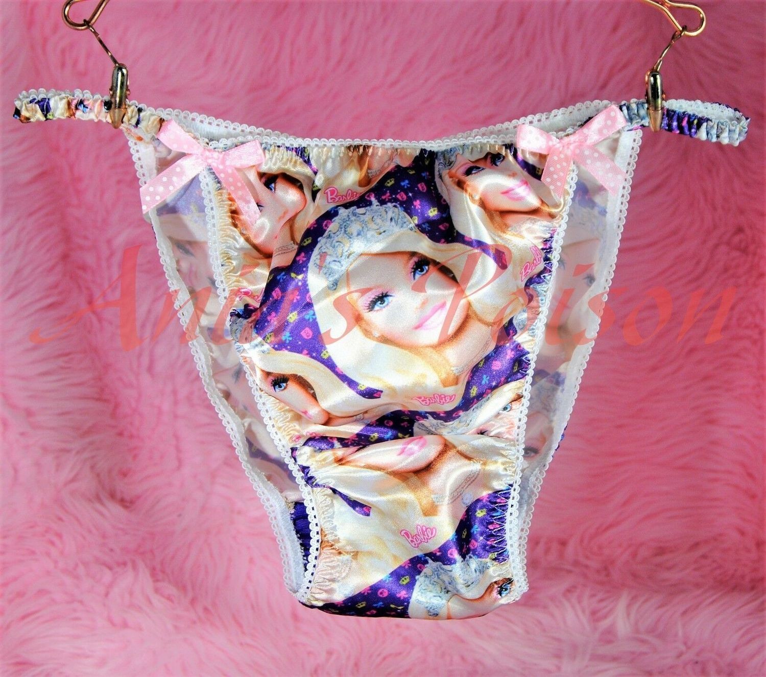 Ania's Poison Barbii Doll Princess Print Super Rare 100% polyester SATIN string bikini sissy mens underwear panties 2XL