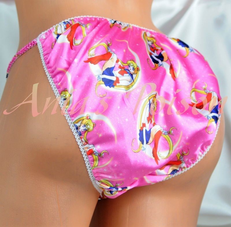 Ania's Poison Pink Sailor Moon Anime Print Super Rare 100% polyester SATIN string bikini sissy mens underwear panties