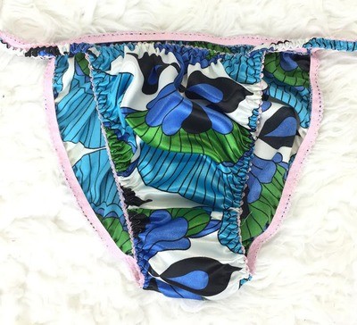 Exclusive Ania's Poison Butter Blue Hippie Print Silky Smooth, Butter Soft floral string bikini panties like Joe the Boxer for Sissy MEN! DEAD STOCK S